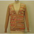 100%Wool New V-Neck Women Knit Cardigan with Sequins